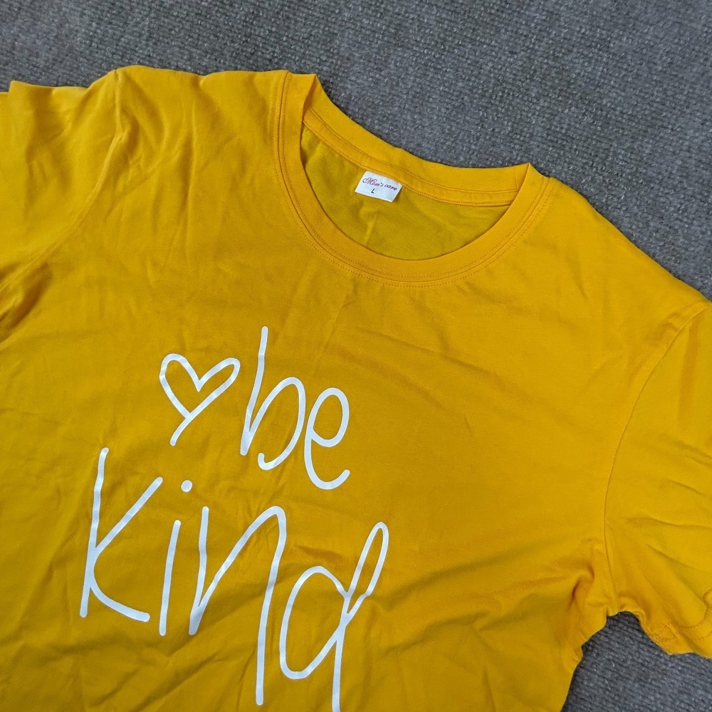 Moms Care T Shirt‎ Womens Large Yellow Be Kind Graphic Print Logo Short Sleeve